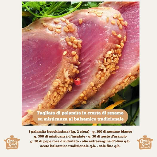 Tagliata di palamita in crosta di sesamo su misticanza al balsamico tradizionale