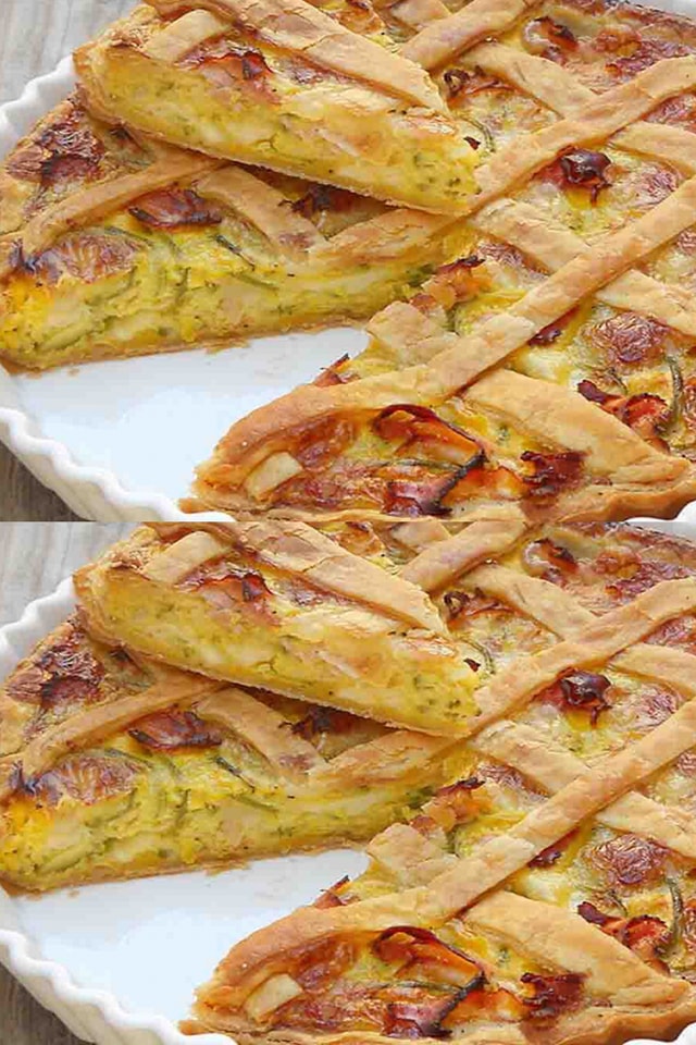 Gustosa torta di zucchine con prosciutto e formaggio