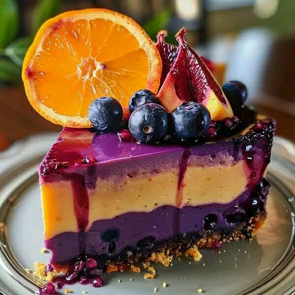 **Cheesecake a strati senza cottura al mango e mirtilli**