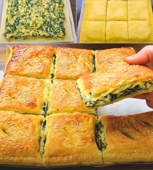 Deliziosa e cremosa torta di pasta sfoglia con spinaci e formaggio 😋