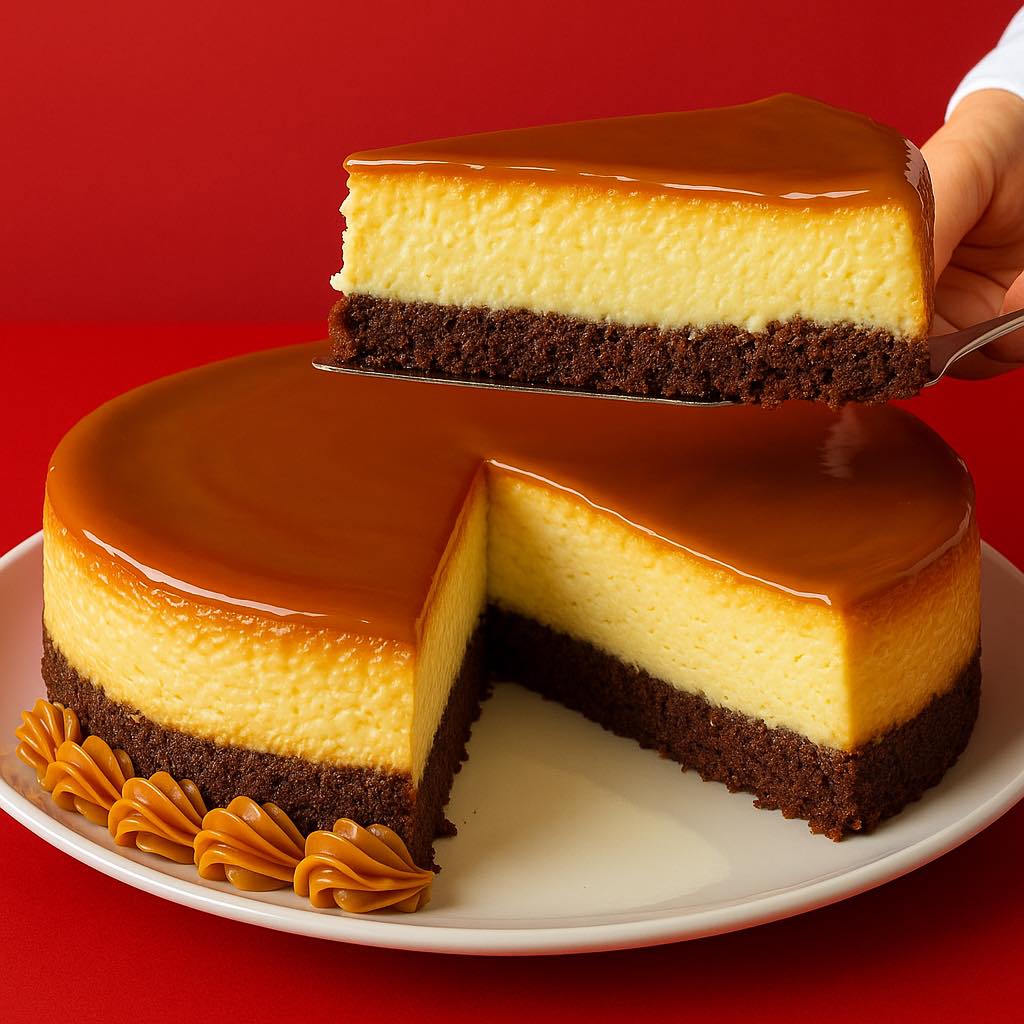 Cheesecake con base al caramello e cioccolato