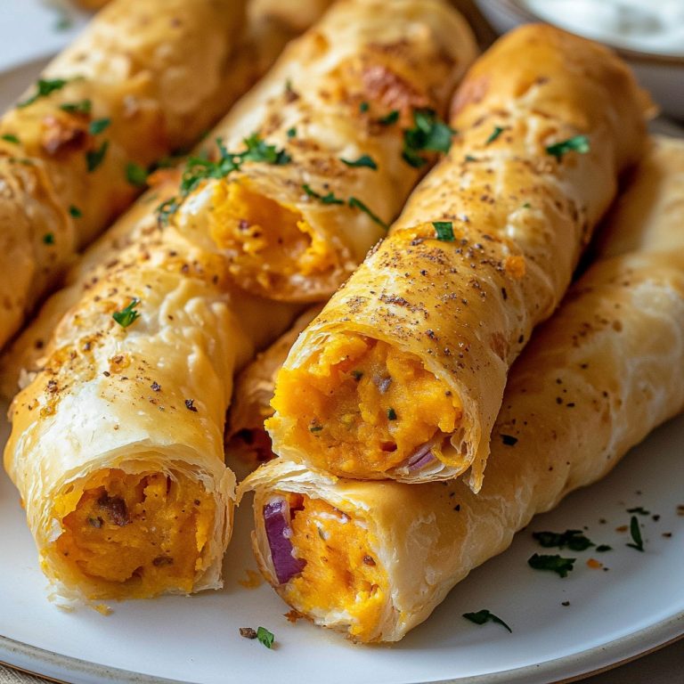 Sigari croccanti di patate dolci, formaggio e cipolla rossa