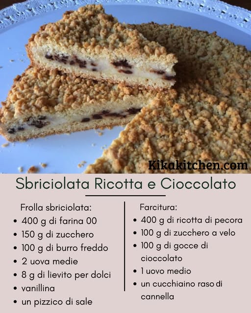Deliziosa sbriciolata ricotta e cioccolato: scopri la ricetta passo dopo passo!