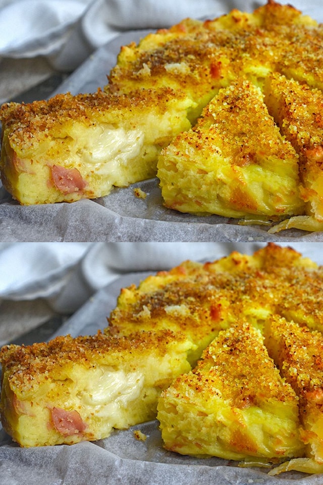 Torta di patate con prosciutto e mozzarella