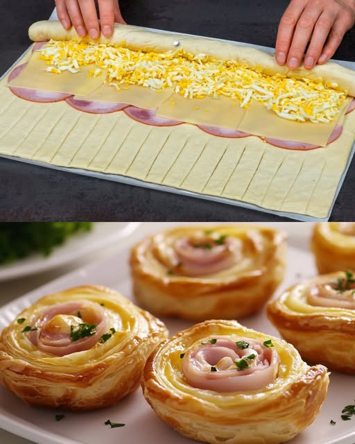 Pasta sfoglia con formaggio e prosciutto