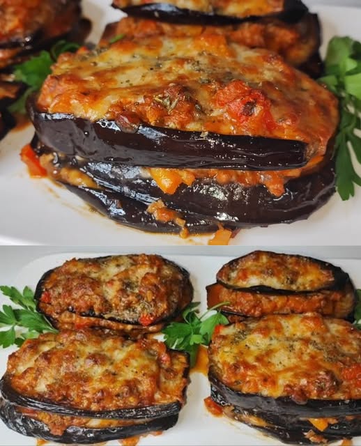 Melanzane al forno ripiene di gustosa carne.