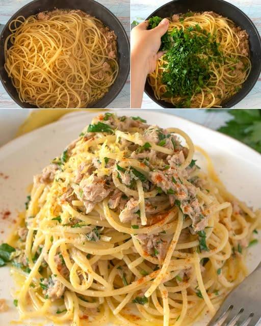 Tonno, limone, prezzemolo e spaghetti