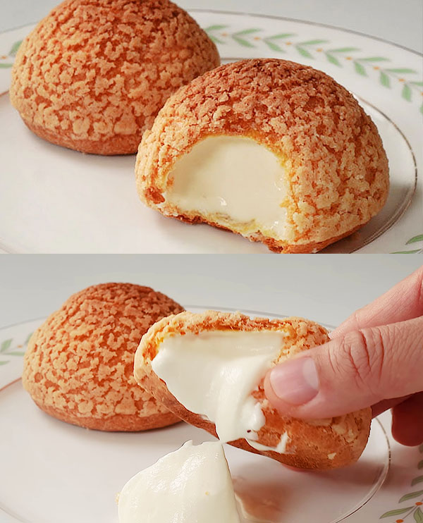 Bignè classici con ripieno di crema alla vaniglia.