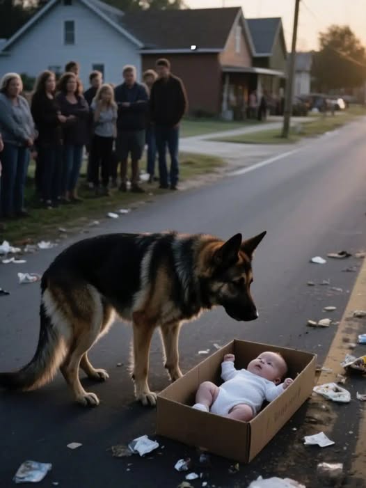 Un pastore tedesco ha protetto un cucciolo abbandonato in una scatola sulla strada!